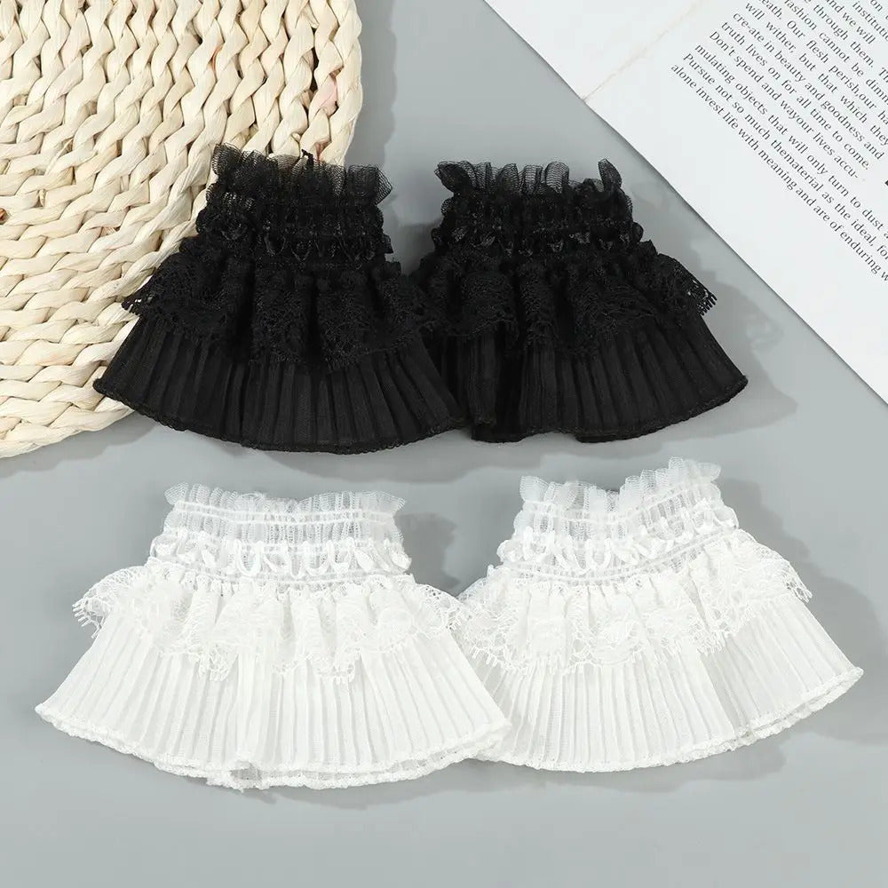 1Pair Detachable Fake Sleeves Spring Autumn Wild Sweater Decorative Sleeves Lace Ruffles Elbow Sleeve Cuff Universal Fake Cuff