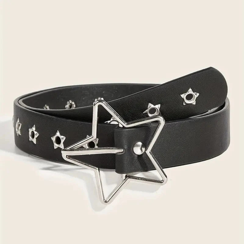 Y2K Punk Star Eyelet Black Rivet Belt Goth Pu Leather Belts For Women Jeans Pants Boys And Girls Students Belt