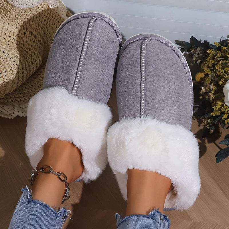 Fluffy Fur House Slippers Winter 2024 Fashion Warm Plush Couple Cotton Shoes Women Faux Suede Indoor Bedroom Couple Slippers