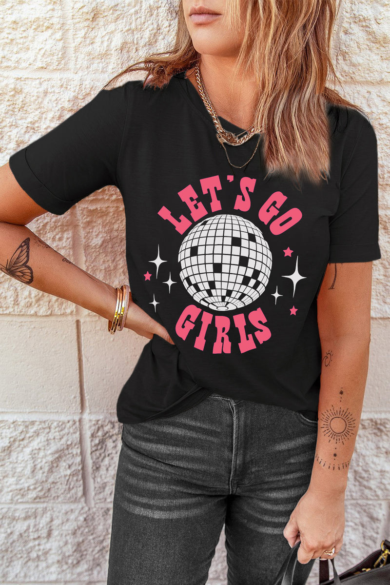 Black LET'S GO GIRLS Disco Ball Graphic Tee