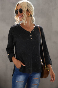 Brown Buttoned Drop Shoulder Knitted Sweater