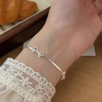 LATS Fashion Sweet Bow Bracelets for Women Girls Sparkling Delicate Ribbon Bowknot Snake Bones Chain Bracelet Party Jewelry Gift