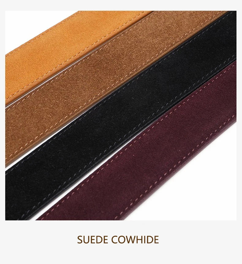 Luxury Suede Cowhide Leather Belt for Women, Vintage Style with Gold Buckle, 3.3cm Wide Waistband for Dresses & Jeans