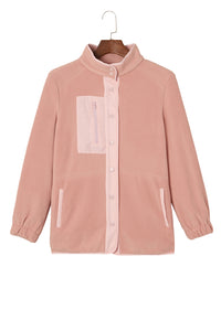 Pink Sherpa Contrast Trim Zipped Pocket Jacket