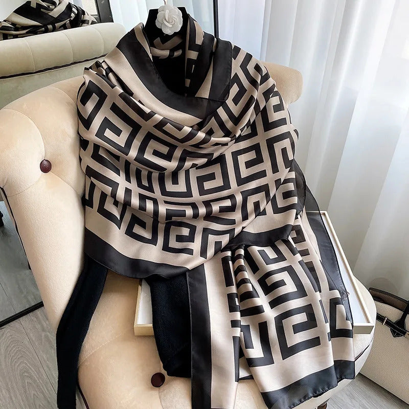 180x90 Cm Large Silk Soft Scarf Women Stylish Print Long Shawl Handkerchief Summer Elegant Travel Wrap Hot