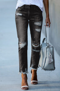 Black Distressed Boyfriend Denim Pants