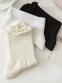 5 /10 Pairs Lot Socks for Women Ruffle Middle Tube Ankle Short Breathable Black White Set Spring Autumn