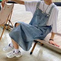 Spring Summer Denim Overall Dress Women Sleeveless Jeans Dresses Fashion Female Solid Slip Casual Loose Spaghetti Strap Dresses