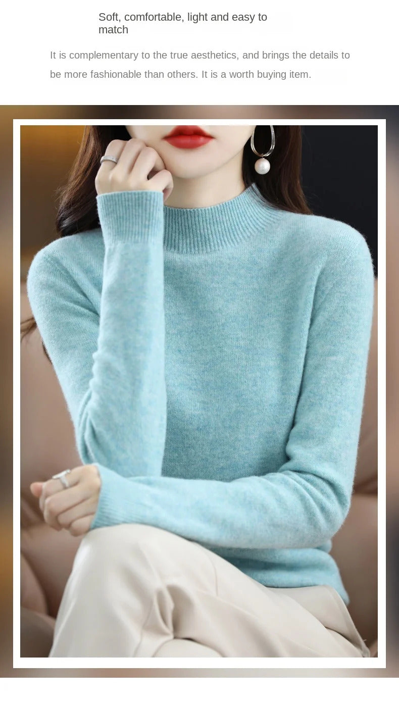 100% Pure Wool Half-neck Pullover In Autumn And Winter New Cashmere Sweater Women's Casual Knit Top Women's Coat 19 Colors