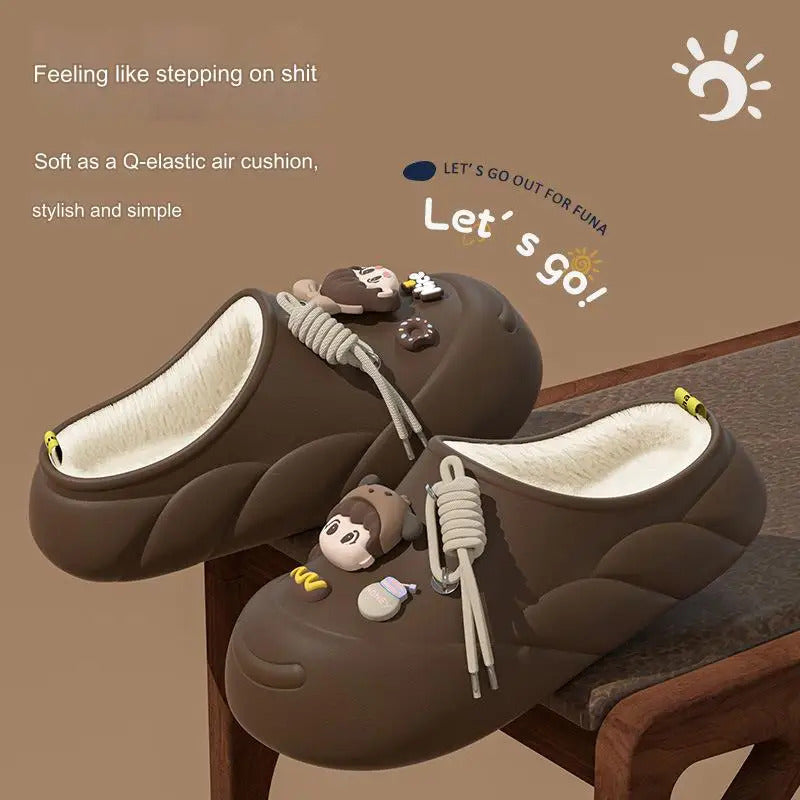 Winter Cloud Cute Cotton Slippers Women Cartoon Characters Indoor Home and Outdoor Garden  Casual Toe Wrap Non Slip Heel Shoes