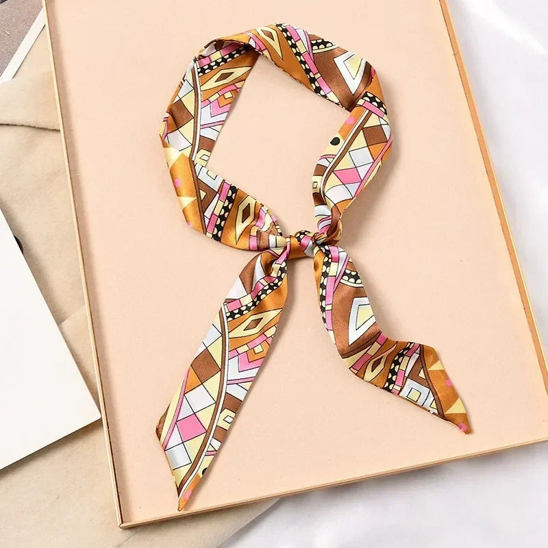 Skinny Silk Scarf Hair Strip Silk Ribbon Small Neck Scarves Bag Handle Ribbon Scarf Kerchief Ladies Ribbon Hair Band Small Scarf