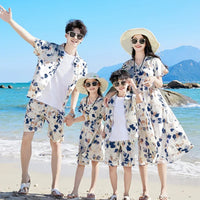 2024 Summer Holiday Family Vacation Look Clothes Dad and Son Shirts Two Piece Outfits Sets Mom and Daughter Short Sleeve Dress