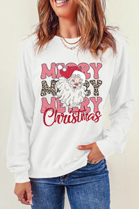 Beige MERRY Christmas Santa Claus Print Crewneck Sweatshirt