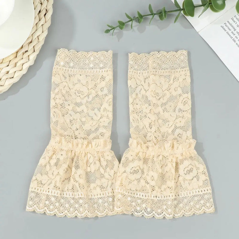 1Pair Detachable Fake Sleeves Spring Autumn Wild Sweater Decorative Sleeves Lace Ruffles Elbow Sleeve Cuff Universal Fake Cuff