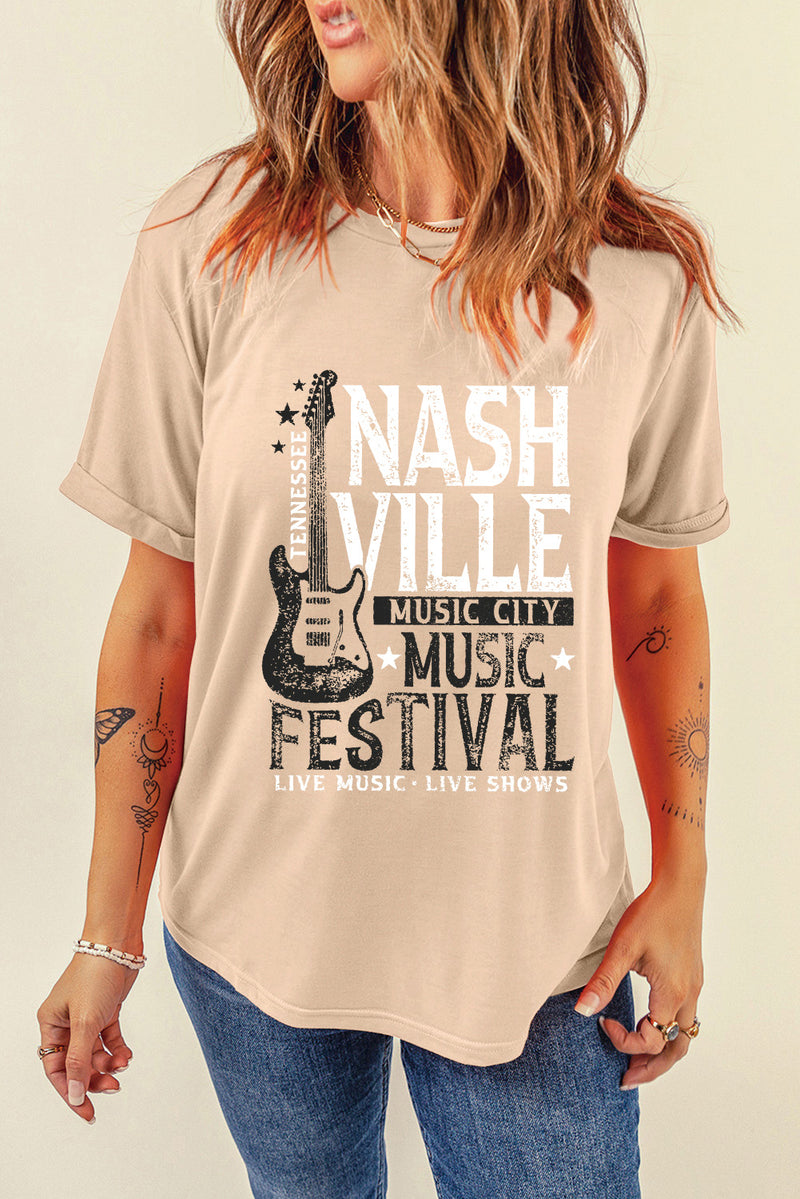 Khaki NASHVILLE MUSIC FESTIVAL Guitar Graphic T Shirt