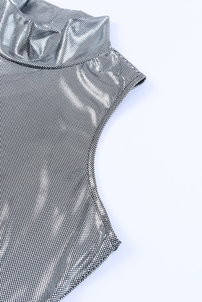 Silver Glitter High Neck Sleeveless Bodysuit