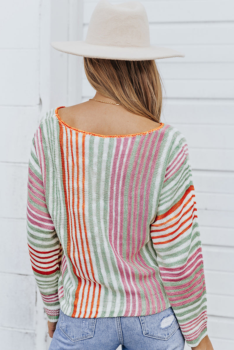 Crewneck Multicolor Stripe Knit Pullover Sweater