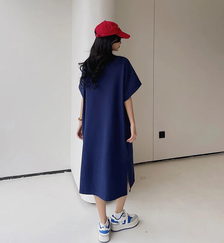 Harajuku Graphic White Long Dress Woman Clothing Y2k Casual Short Sleeve O-Neck Korean Fashion Summer Womens Loose Dresses 2024