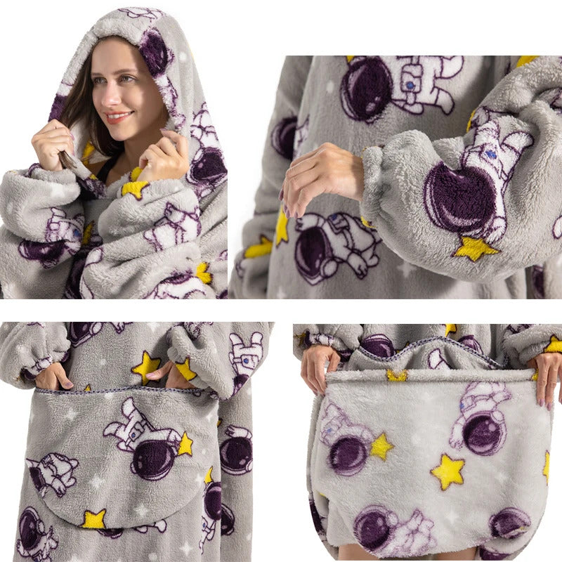 Winter Hoodies Sweatshirt Women Men Pullover Fleece Giant TV Oversized Blanket with Sleeves Adult Halloween Pumpkin Clothing