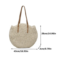 Summer Round Straw Women Vacation Woven Beach Shoulder Bag Large Capacity Hollow Out Simple Tote Bag