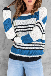 Gray Loose Fit Striped Pattern Sweater