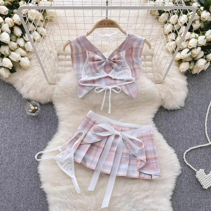 Dropped Waist Women's Sexy Sweet Nurse Cosplay Uniform Lingerie Set Revealing Neckline Lace Trimmed Nightgown Costume Dresses