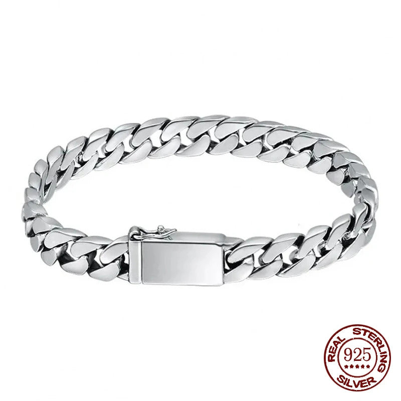 100% S925 Sterling Silver Bracelet 8MM Punk S925 Silver Jewelry Never Fade Carry certificate Men Women Jewelry Gifts