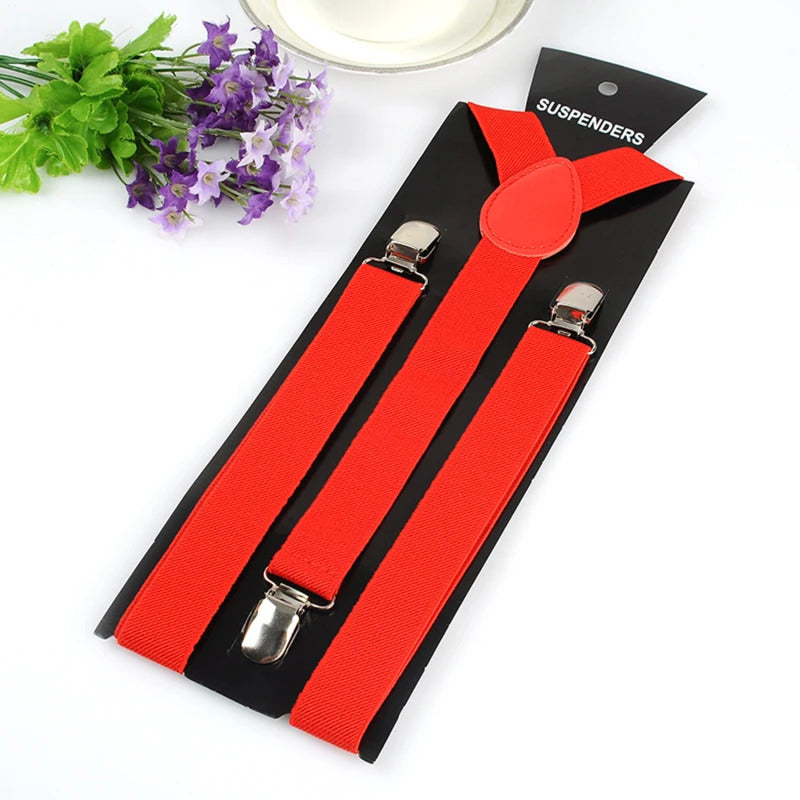 Solid Color Elastic Leather Suspenders Braces Men Women Black Blue Red Adjustable Straps For Wedding Suit Skirt Accessories Gift