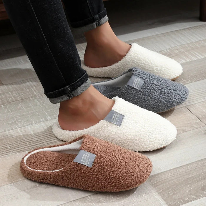 Couples Home Slippers Soft Fur Slippers Warm Indoor Flat Slides Nonslip Cotton Shoes Bedroom Light Slience Flats Floor Shoes