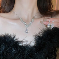 Shiny Crystal Necklace Earrings Women's Fashion Big Water Droplet Rhinestone Necklaces Wedding Evening Dress Jewelry Set