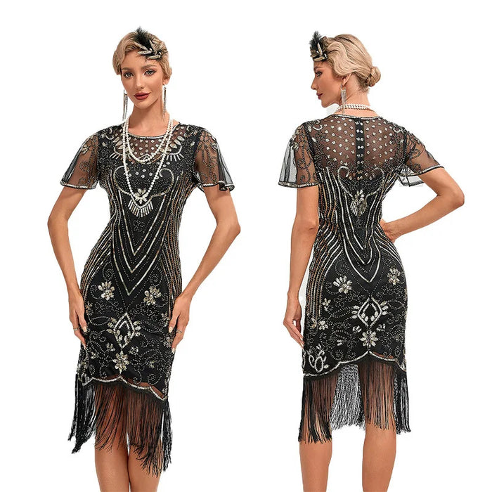 1920s Flapper Dress Plus Size S-4XL Women's Fashion Vintage Great Gatsby Color Sequin Tassel 20s Party Dress Women Mesh Costume