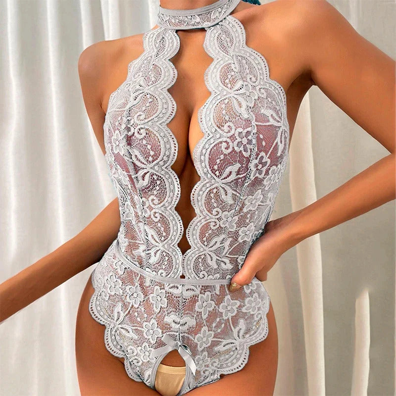 Sexy Open Bodysuit  Underwear For Women Lace Perspective Night Skirt Sex Costumes Erotic Lingerie  Corsets bra and panty set