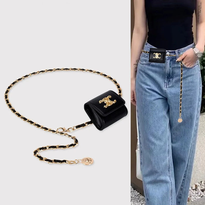 Fashion Mini Waistpack Chain Belt Elegant Belt Bag For Women High-end Luxury Brands Desiner Purses  Jeans Waistband Female celi