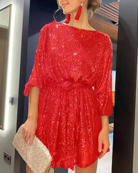 2024 New Women's Holiday Party Cocktail Party Sparkling Beaded Dress Fashion Temperament Elegant Sexy Sequined Evening Dress