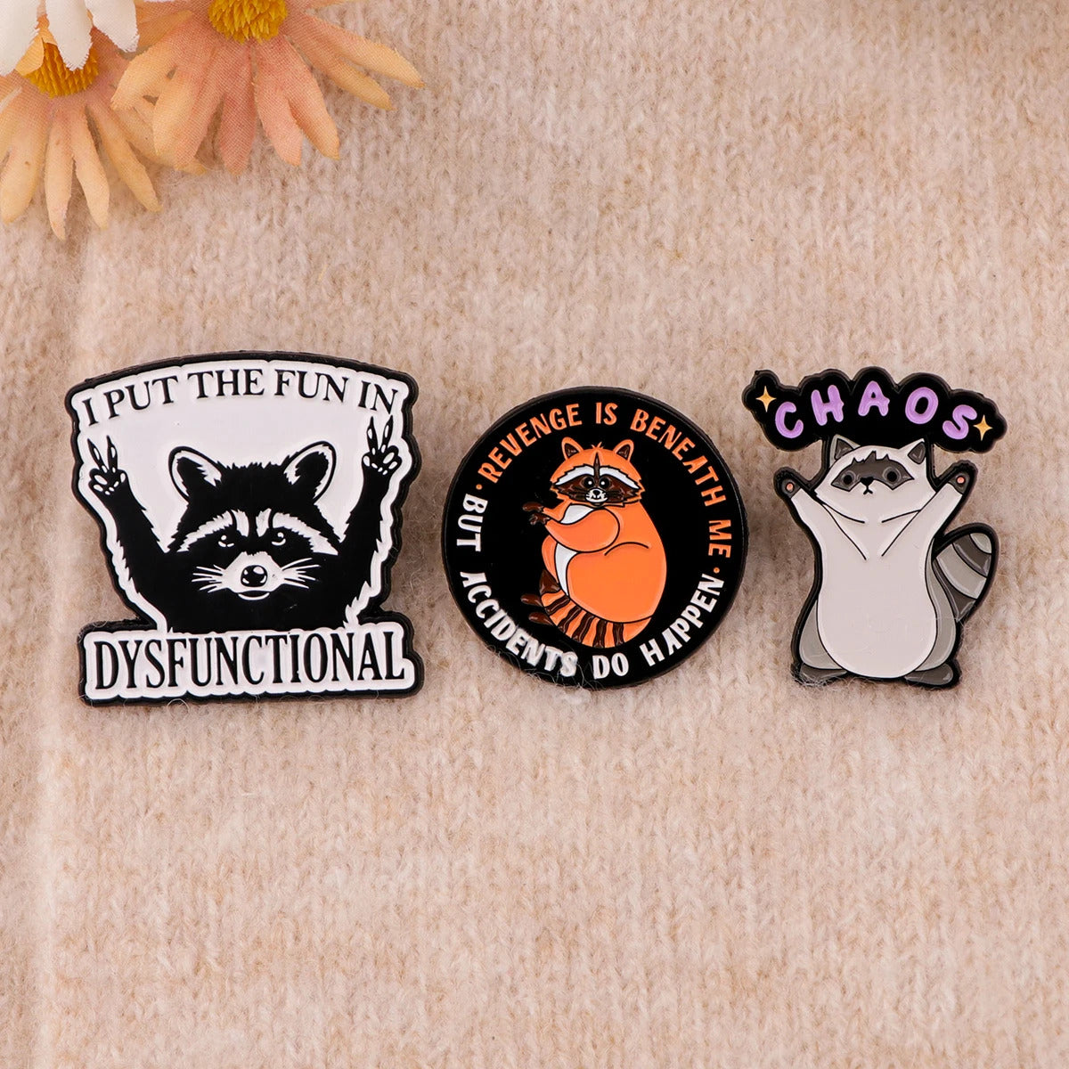 Cute Raccoon Enamel Pins Funny Quotes Brooches For Women Lapel Pins Badge on Backpack Costume Accessories Animal Jewelry Gifts