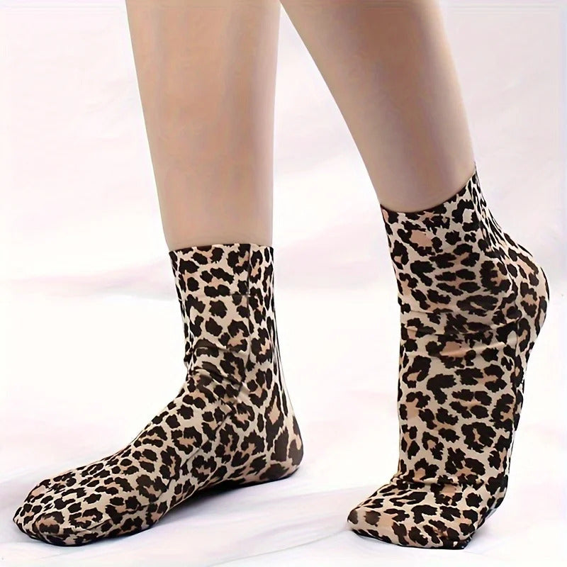 Chic Leopard Print Mesh Socks for Women - 2-Pack: Lightweight, Durable & Soft, Elevate Your Style & Comfort