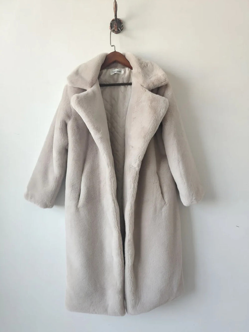 Winter Women High Quality Faux Rabbit Fur Coat Luxury Long Fur Coat Loose Lapel OverCoat Thick Warm Plus Size Female Plush Coats