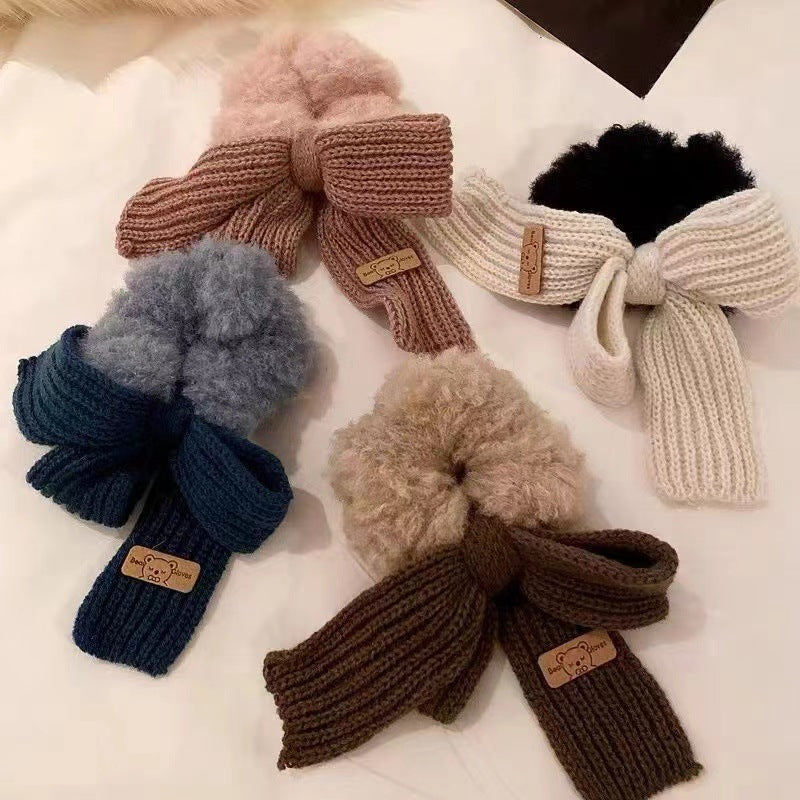 Autumn and Winter Gentle Knitted Wool Bow Hair Rope Girl's Sweet and Versatile Large Hair Ring Head Rope Hair Rubber Band