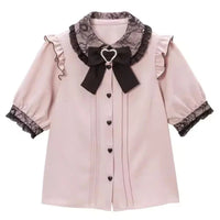 Gothic Lolita Blouses Women Sweet Bow Off Shoulder JK Shirt Japanese Girls Elegant Love Heart Lace Ruffles Blusas Mujer Tops