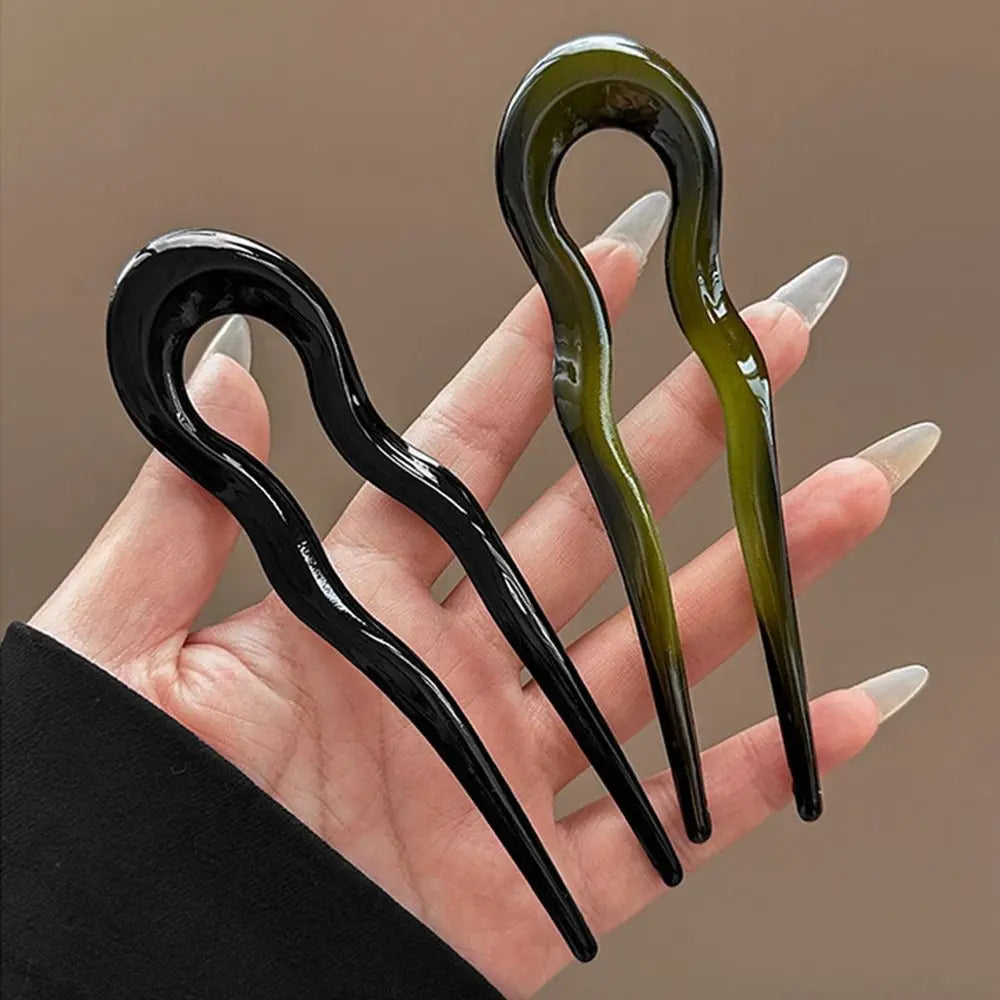 U-Shaped Hair Fork Fashion Tortoiseshell Acetate Acrylic Hairpin Geometric Design Headwear Hair Sticks Women Girls