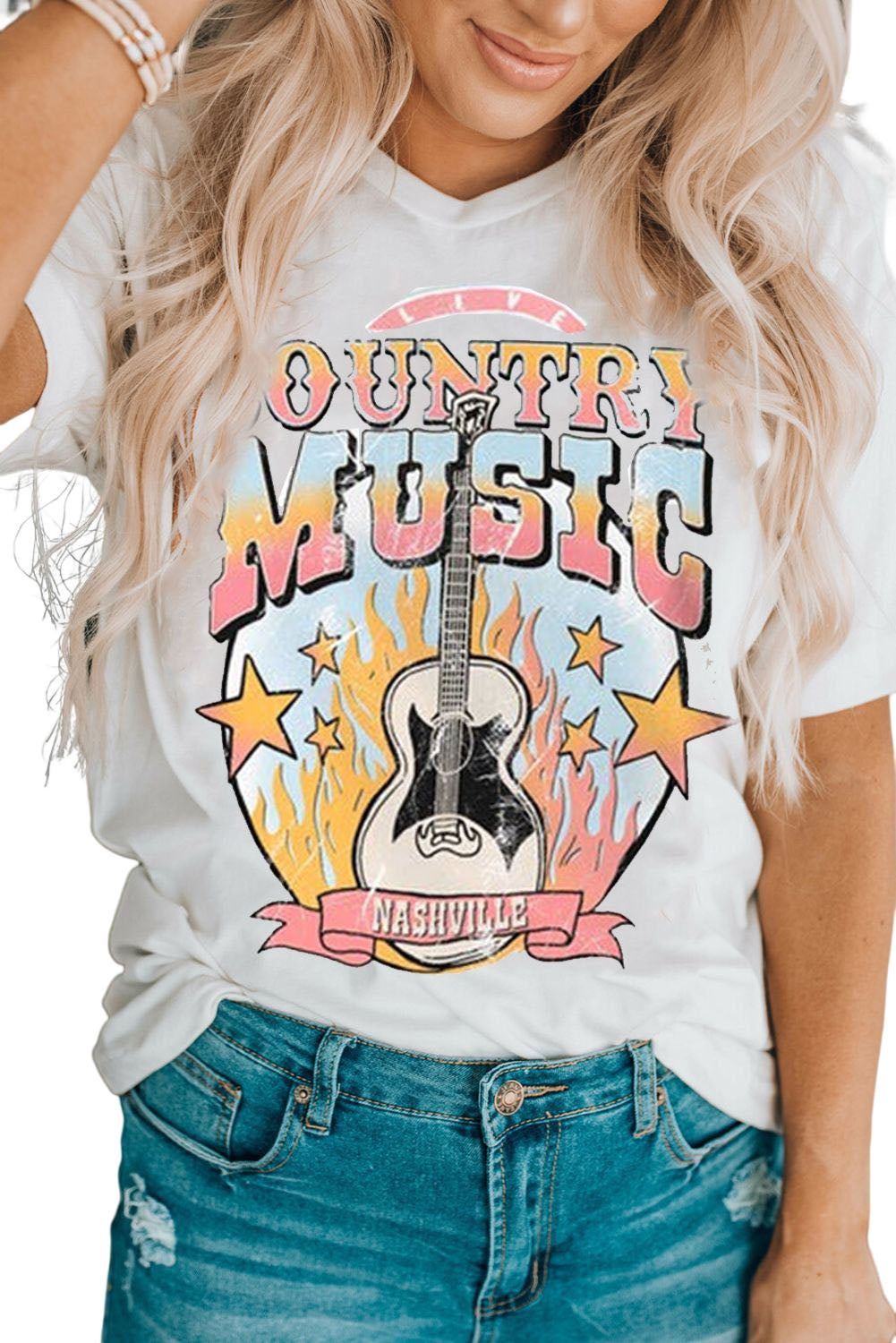 White COUNTRY MUSIC NASHVILLE Graphic Tee