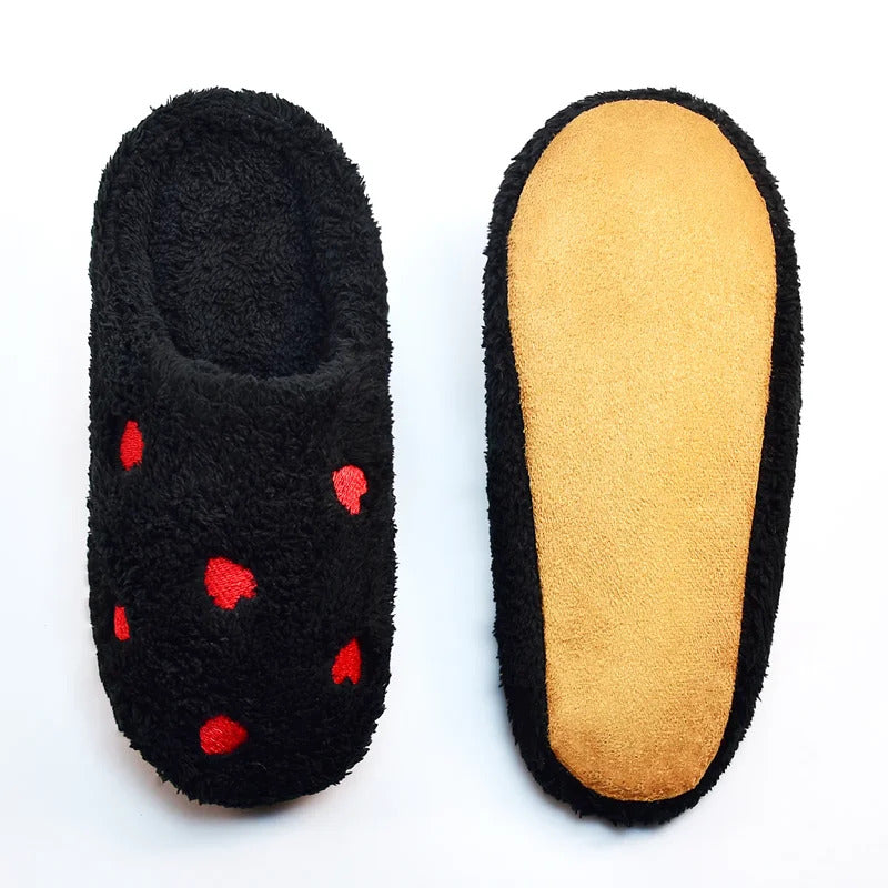 Winter Women's Heart-Shaped Slippers Love Mute Soft Sole Shoes Indoor Comfortable Cute Silent Carpet Light Living Room