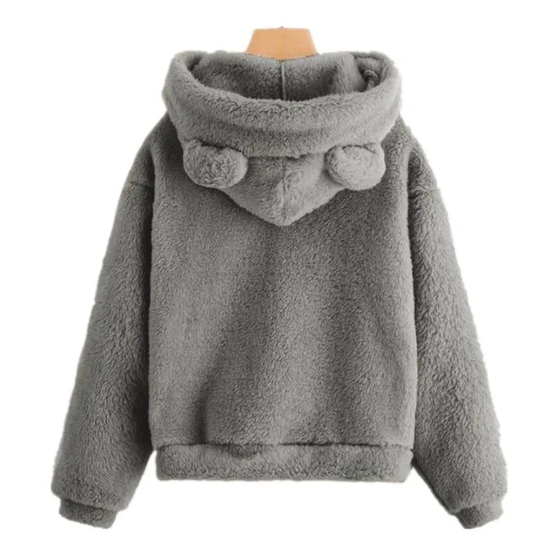 Autumn Winter Women's Hoodies Winter Women Long Sleeve Rabbit Ear Hood Sweatshirt Cute Plush Warm Casual Hoodie Tops