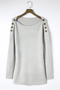 Gray Buttoned Drop Shoulder Oversized Sweater