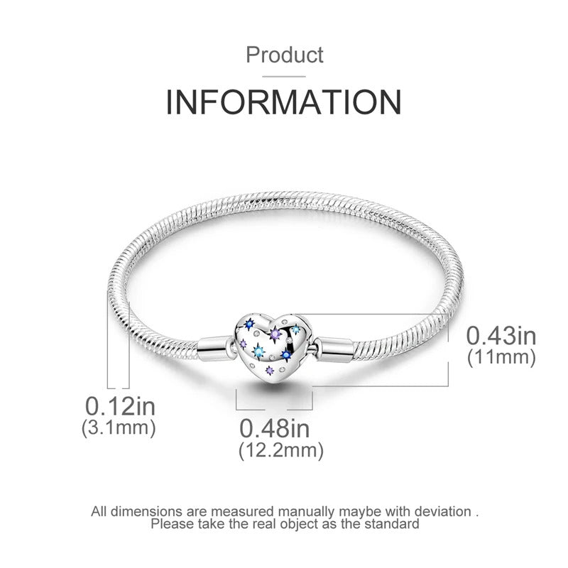 2024Hot Sale Heart Zircon Snake Chain Charm Beads Bracelet Women 925 Silver Original Pendant Bead DIY Jewelry Fine Festival Gift