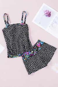 Black Dotted Print Tankini Swimwear