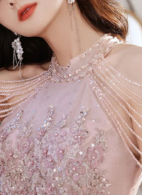 Luxury High Quality Pink Evening Dress 2024  For Prom Summer Autumn Temperament Socialite Senior Party Dress For Women