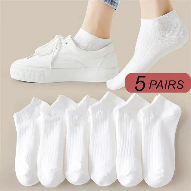 5 Pairs/Pack Ankle Socks Women 100% Cotton Invisible Sweat-absorbing Girls Low Tube Boat Socks EU 36-42