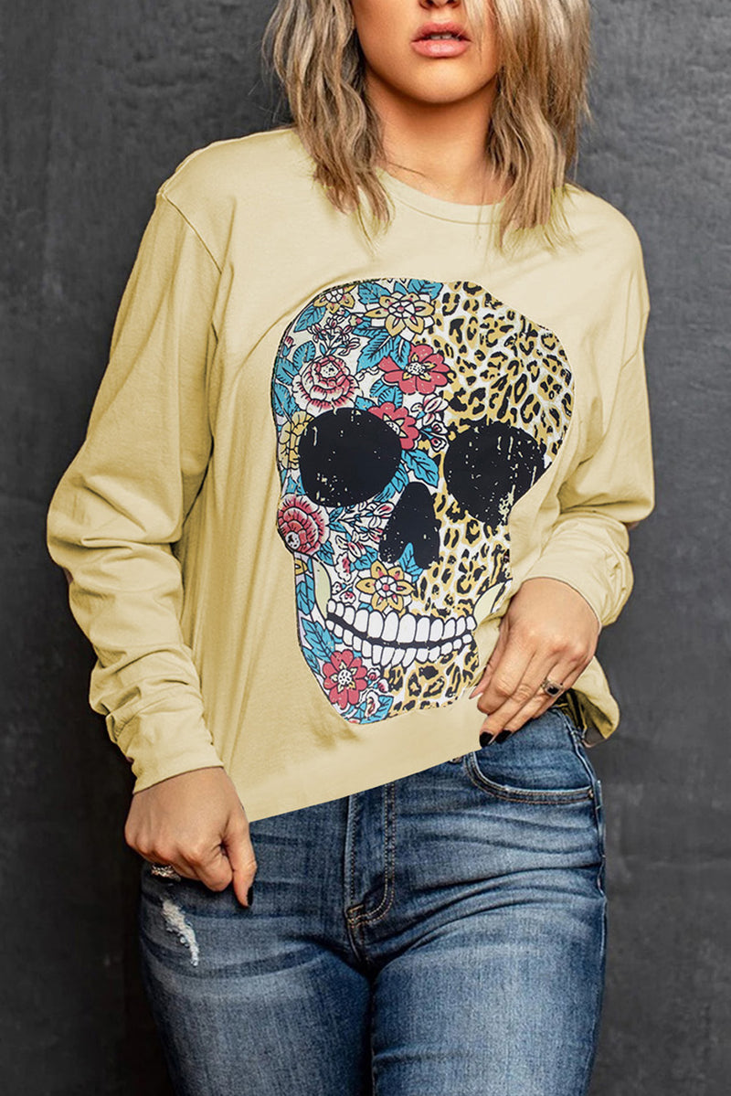 Antique Leopard Flower Skull Halloween Graphic Top