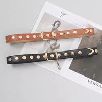 Women's Runway Fashion PU Leather Rivet Cummerbunds Female Dress Corsets Waistband Belts Decoration Narrow Belt R488